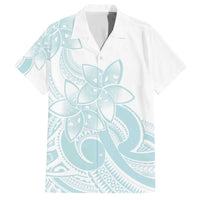 Polynesian Tribal Plumeria Lotu Tamaiti Family Matching Off The Shoulder Long Sleeve Dress and Hawaiian Shirt Pastel Cyan - Polynesian Pride