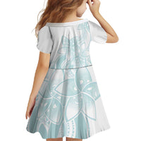 Polynesian Tribal Plumeria Lotu Tamaiti Family Matching Off Shoulder Maxi Dress and Hawaiian Shirt Pastel Cyan - Polynesian Pride