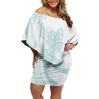 Polynesian Tribal Plumeria Lotu Tamaiti Family Matching Off Shoulder Short Dress and Hawaiian Shirt Pastel Cyan - Polynesian Pride