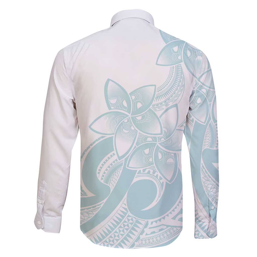Polynesian Tribal Plumeria Lotu Tamaiti Family Matching Short Sleeve Bodycon Dress and Hawaiian Shirt Pastel Cyan - Polynesian Pride