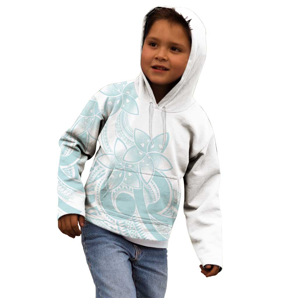 Polynesian Tribal Plumeria Lotu Tamaiti Kid Hoodie Pastel Cyan - Polynesian Pride