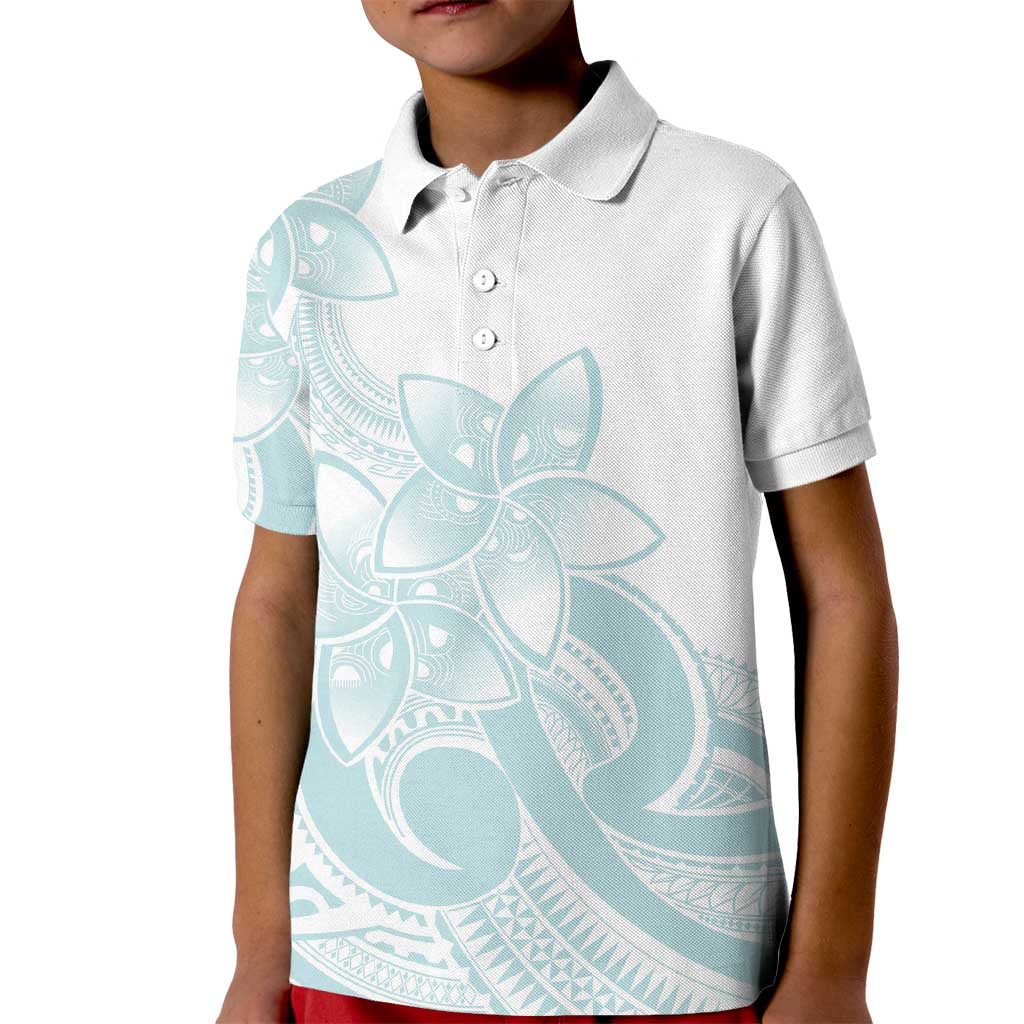 Polynesian Tribal Plumeria Lotu Tamaiti Kid Polo Shirt Pastel Cyan - Polynesian Pride