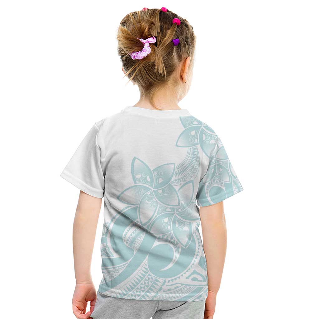 Polynesian Tribal Plumeria Lotu Tamaiti Kid T Shirt Pastel Cyan - Polynesian Pride