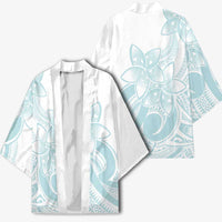 Polynesian Tribal Plumeria Lotu Tamaiti Kimono Pastel Cyan - Polynesian Pride