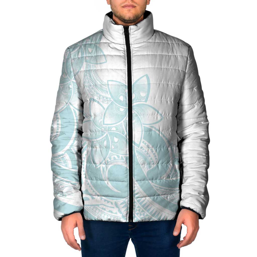 Polynesian Tribal Plumeria Lotu Tamaiti Padded Jacket Pastel Cyan LT9 Men Cyan - Polynesian Pride