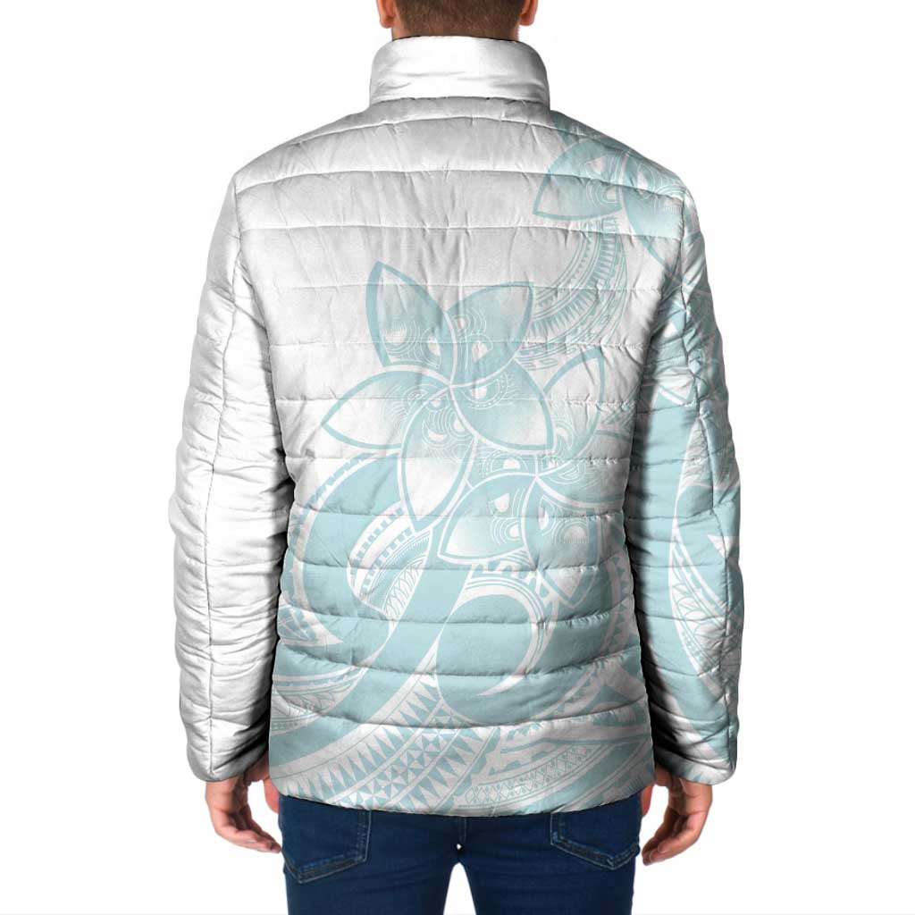 Polynesian Tribal Plumeria Lotu Tamaiti Padded Jacket Pastel Cyan LT9 - Polynesian Pride
