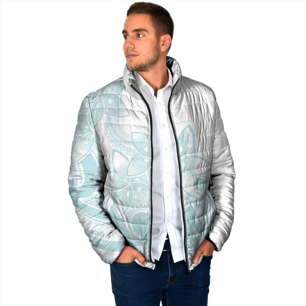 Polynesian Tribal Plumeria Lotu Tamaiti Padded Jacket Pastel Cyan LT9 - Polynesian Pride