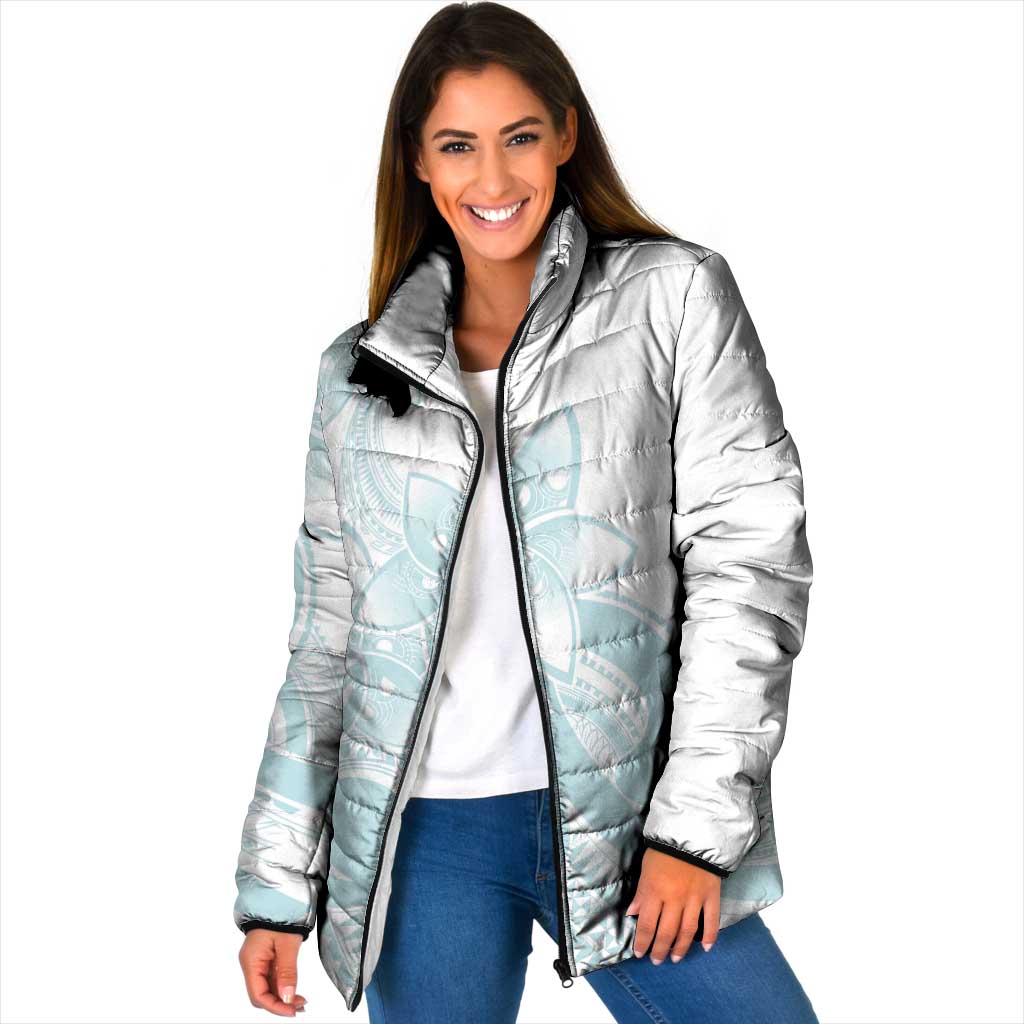 Polynesian Tribal Plumeria Lotu Tamaiti Padded Jacket Pastel Cyan LT9 Women Cyan - Polynesian Pride