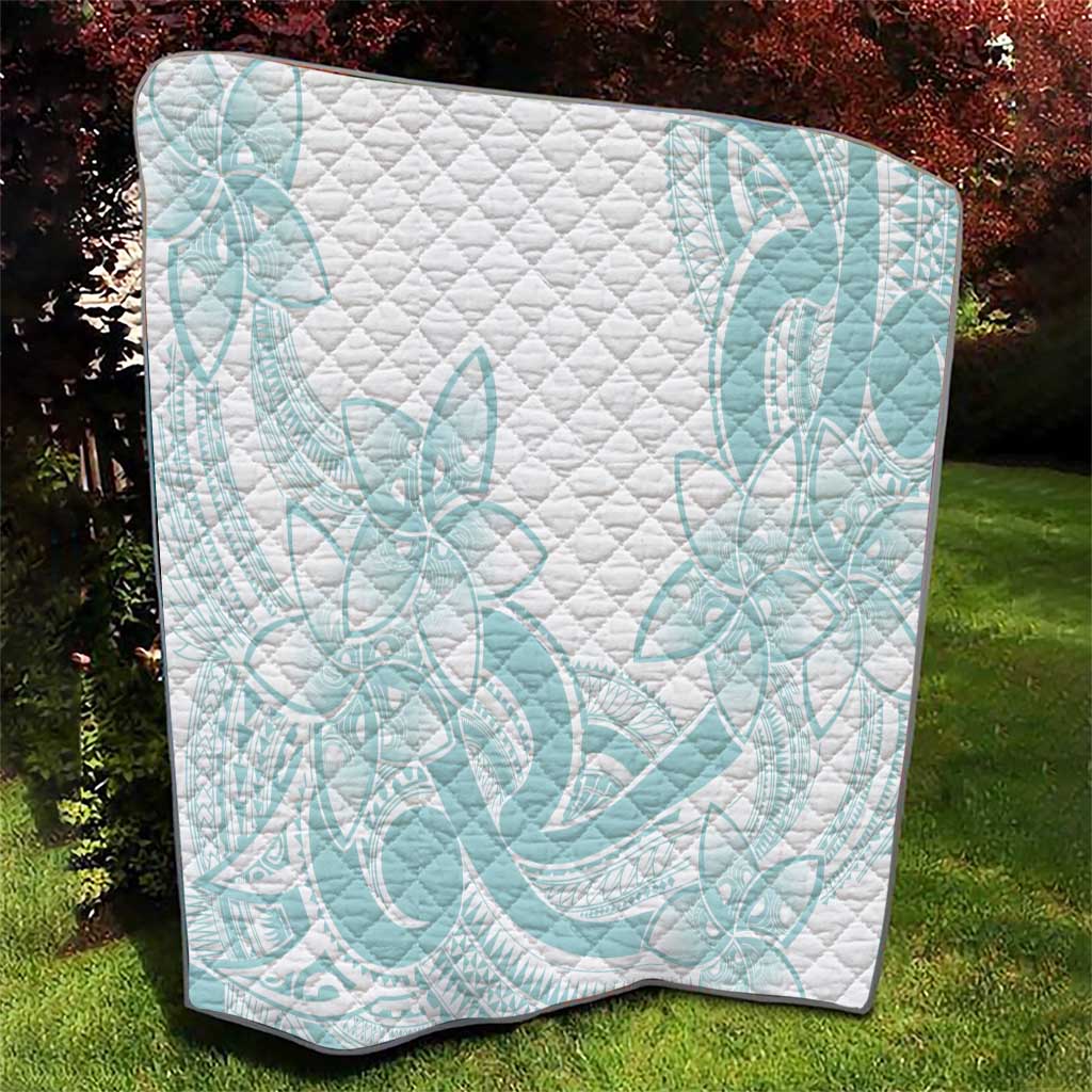 Polynesian Tribal Plumeria Lotu Tamaiti Quilt Pastel Cyan - Polynesian Pride