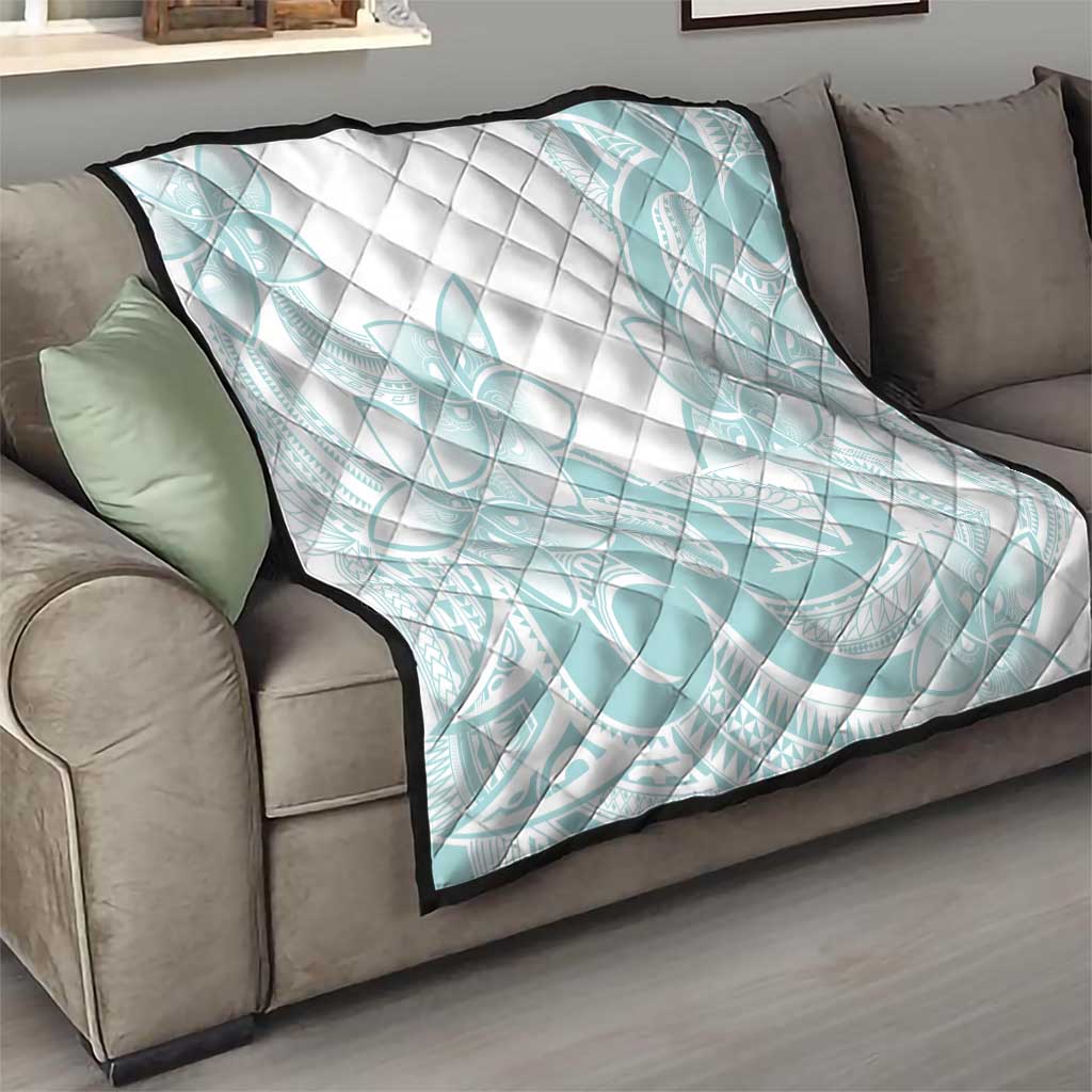 Polynesian Tribal Plumeria Lotu Tamaiti Quilt Pastel Cyan - Polynesian Pride