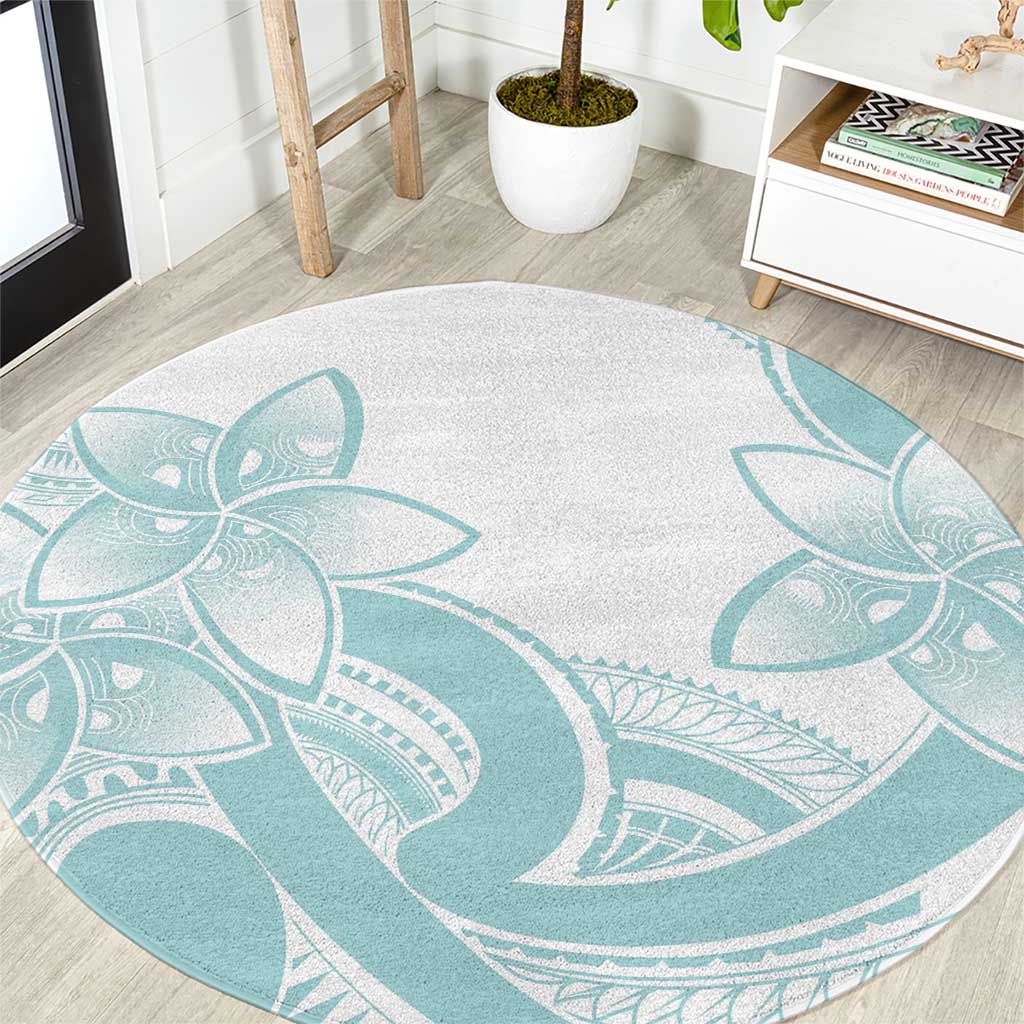 Polynesian Tribal Plumeria Lotu Tamaiti Round Carpet Pastel Cyan - Polynesian Pride