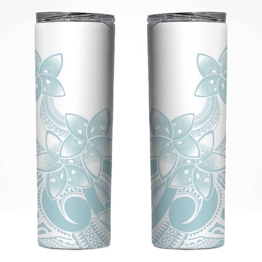 Polynesian Tribal Plumeria Lotu Tamaiti Skinny Tumbler Pastel Cyan - Polynesian Pride