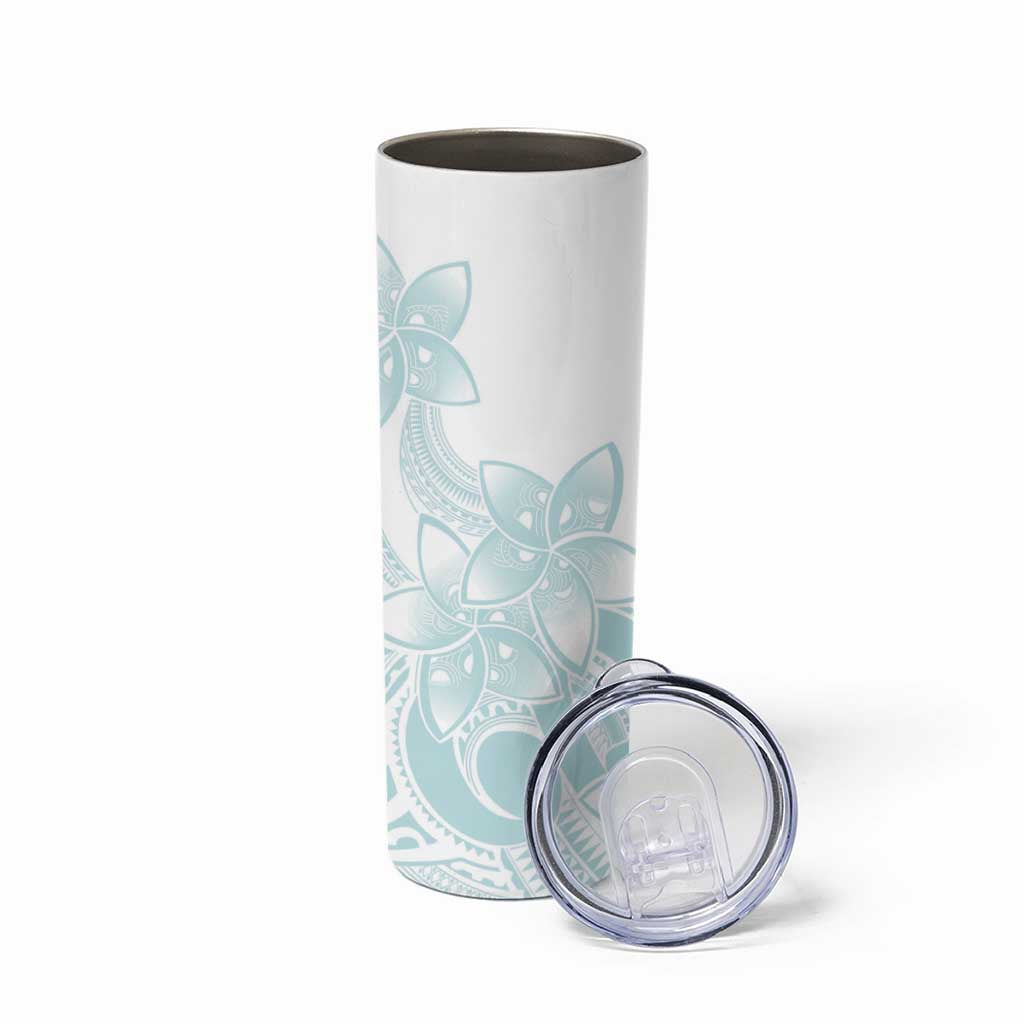 Polynesian Tribal Plumeria Lotu Tamaiti Skinny Tumbler Pastel Cyan - Polynesian Pride