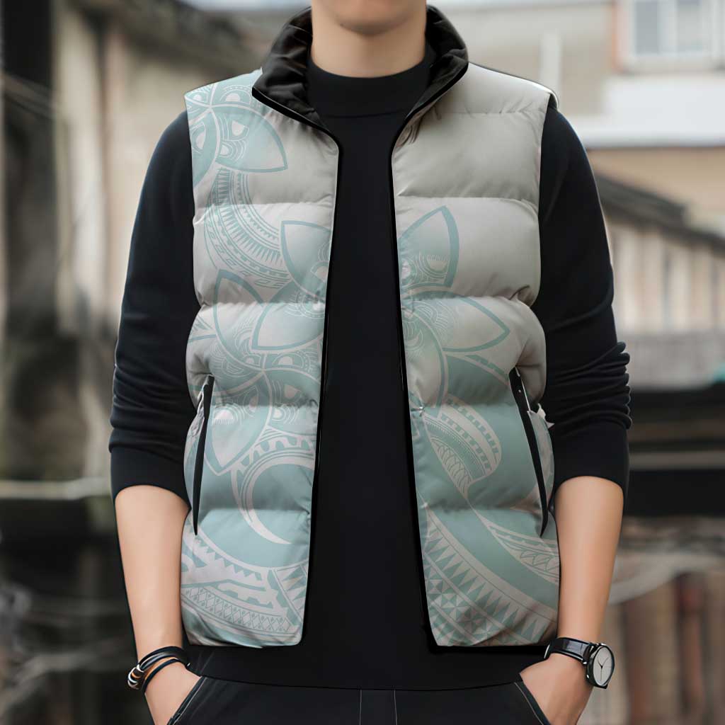 Polynesian Tribal Plumeria Lotu Tamaiti Sleeveless Puffer Jacket Pastel Cyan LT9 - Polynesian Pride
