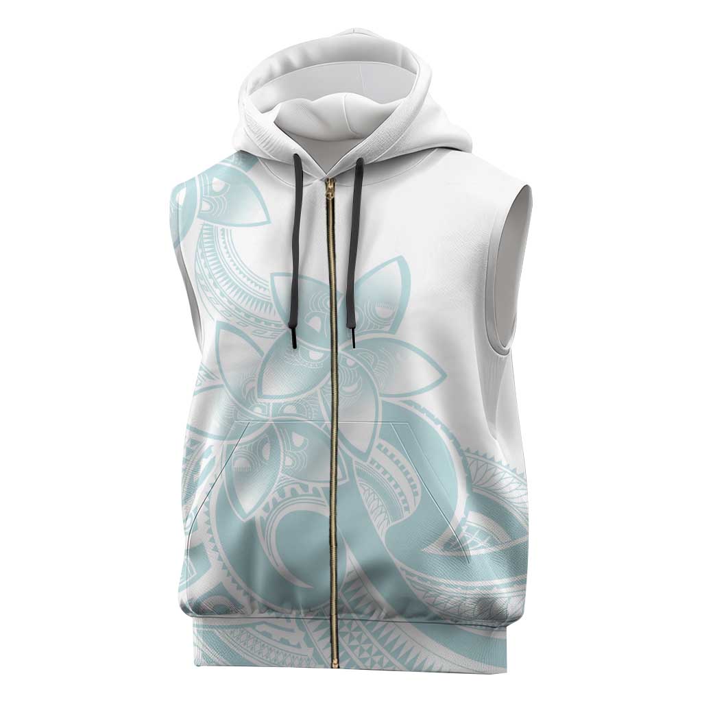 Polynesian Tribal Plumeria Lotu Tamaiti Sleeveless Zip Hoodie Pastel Cyan - Polynesian Pride