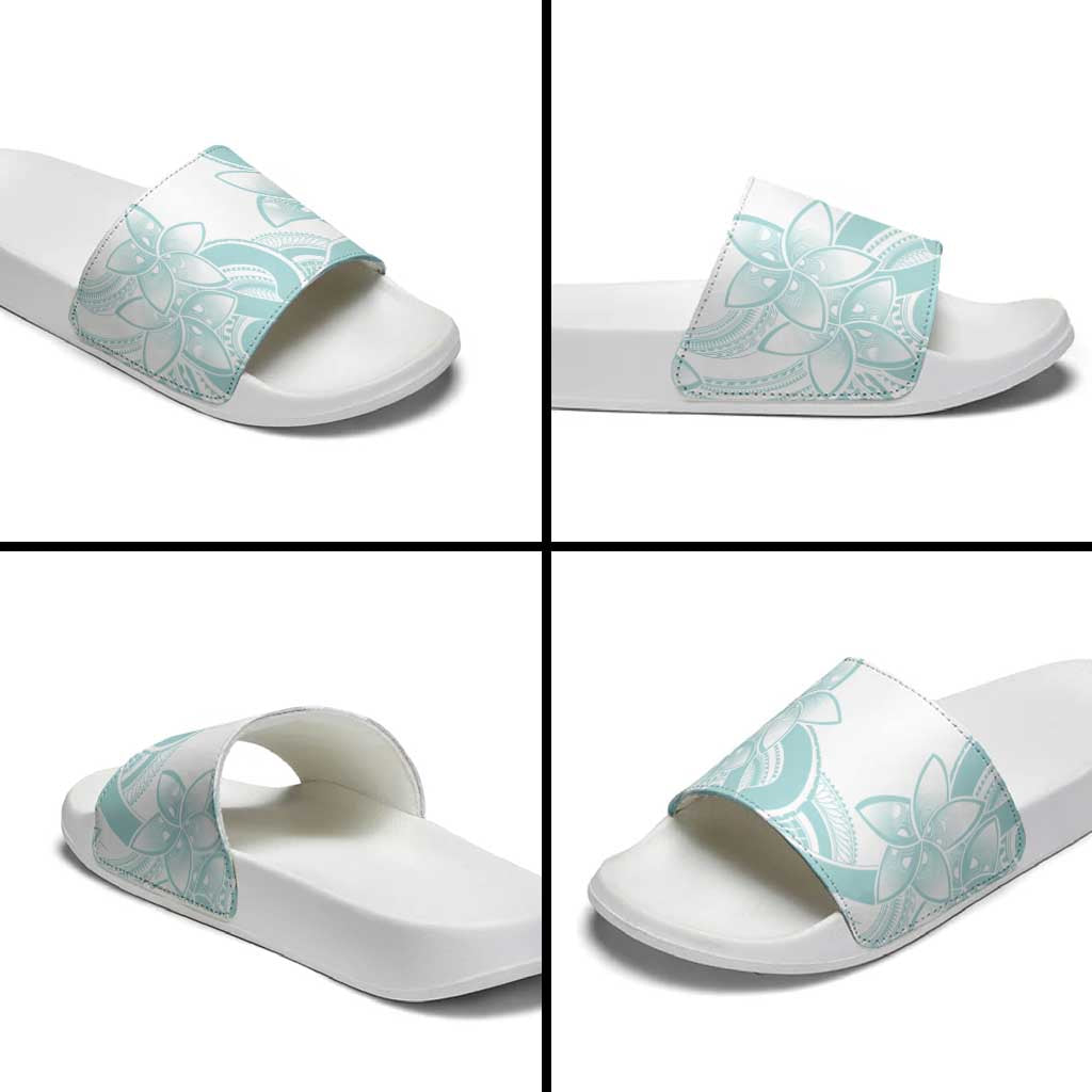 Polynesian Tribal Plumeria Lotu Tamaiti Slide Sandals Pastel Cyan - Polynesian Pride