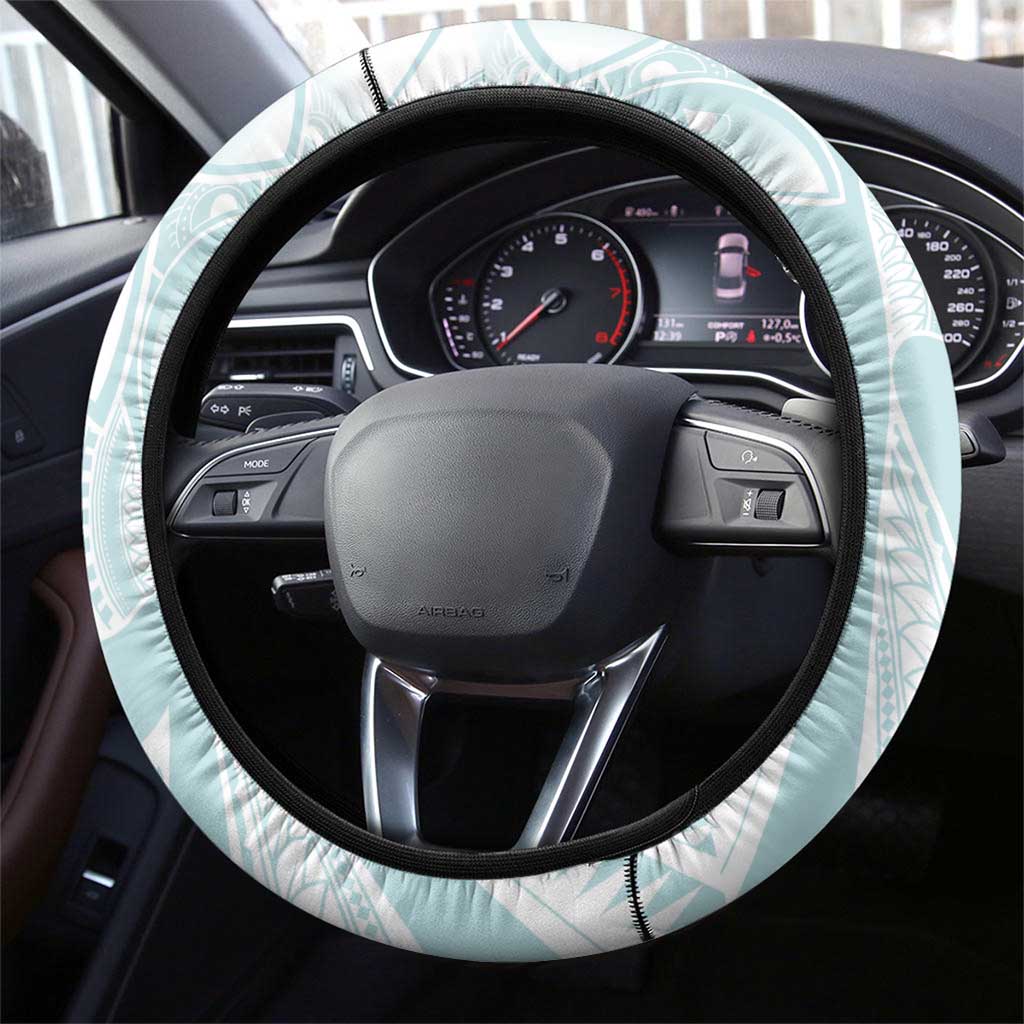 Polynesian Tribal Plumeria Lotu Tamaiti Steering Wheel Cover Pastel Cyan LT9 - Polynesian Pride