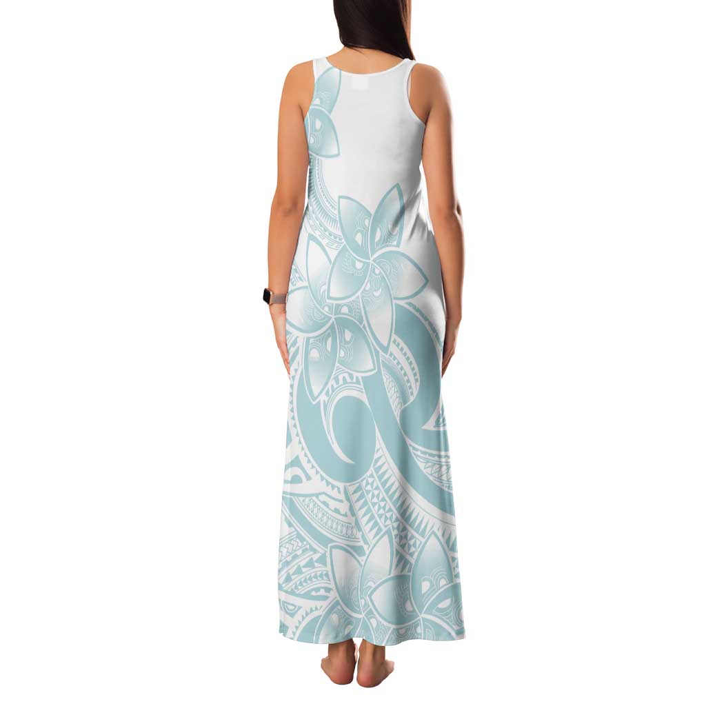 Polynesian Tribal Plumeria Lotu Tamaiti Tank Maxi Dress Pastel Cyan - Polynesian Pride