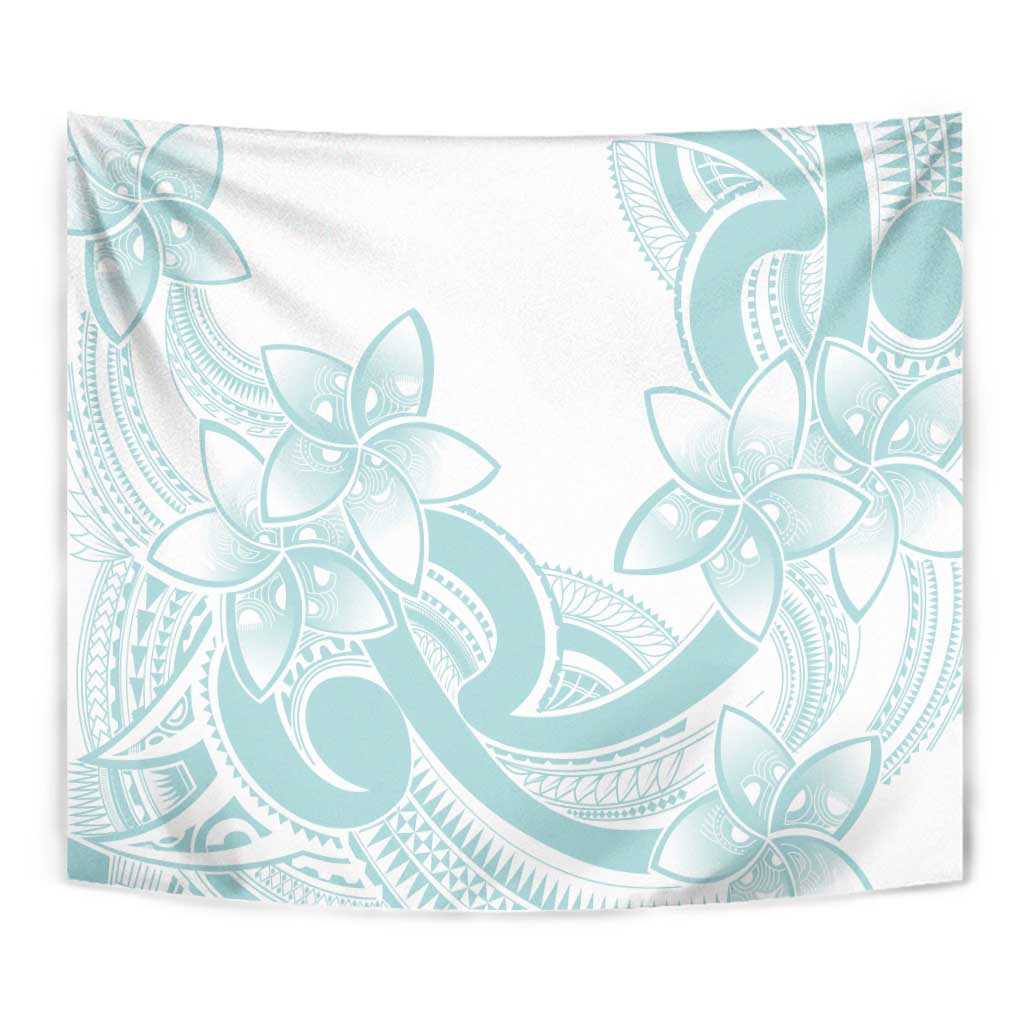Polynesian Tribal Plumeria Lotu Tamaiti Tapestry Pastel Cyan - Polynesian Pride
