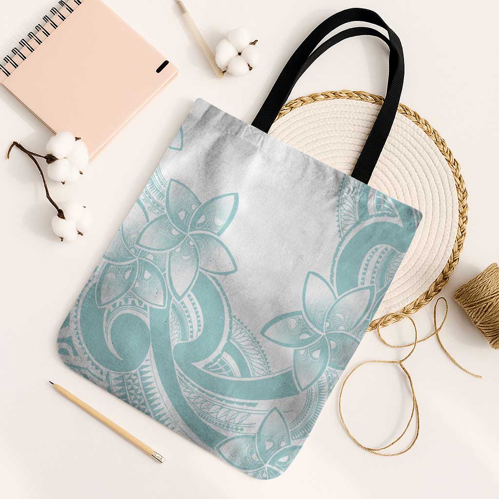 Polynesian Tribal Plumeria Lotu Tamaiti Tote Bag Pastel Cyan LT9 Black Strap One Size Cyan - Polynesian Pride