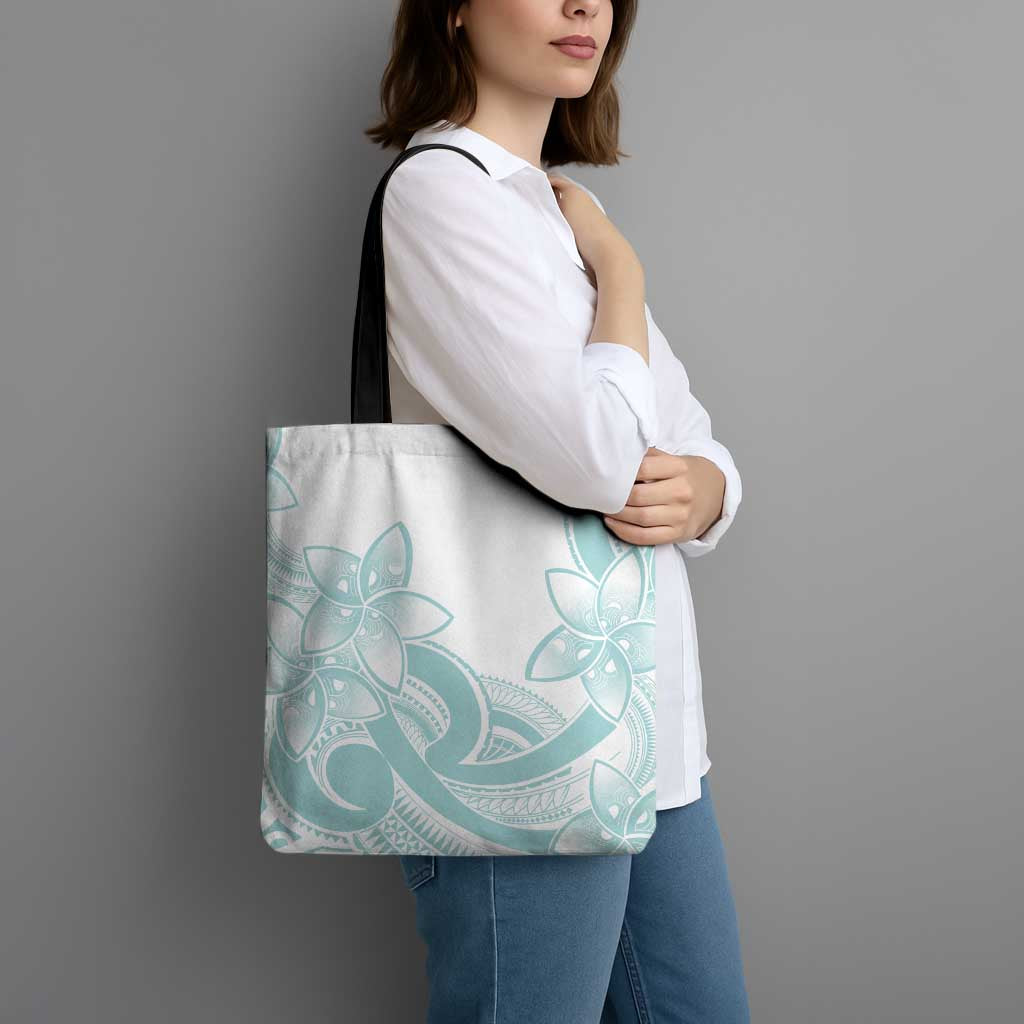 Polynesian Tribal Plumeria Lotu Tamaiti Tote Bag Pastel Cyan LT9 - Polynesian Pride