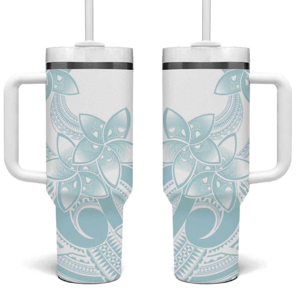 Polynesian Tribal Plumeria Lotu Tamaiti Tumbler With Handle Pastel Cyan - Polynesian Pride