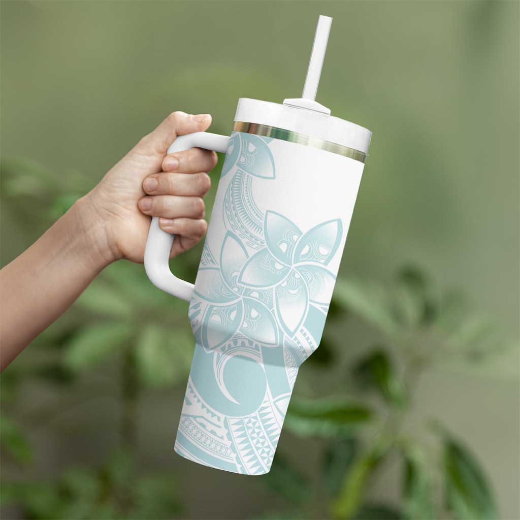 Polynesian Tribal Plumeria Lotu Tamaiti Tumbler With Handle Pastel Cyan - Polynesian Pride