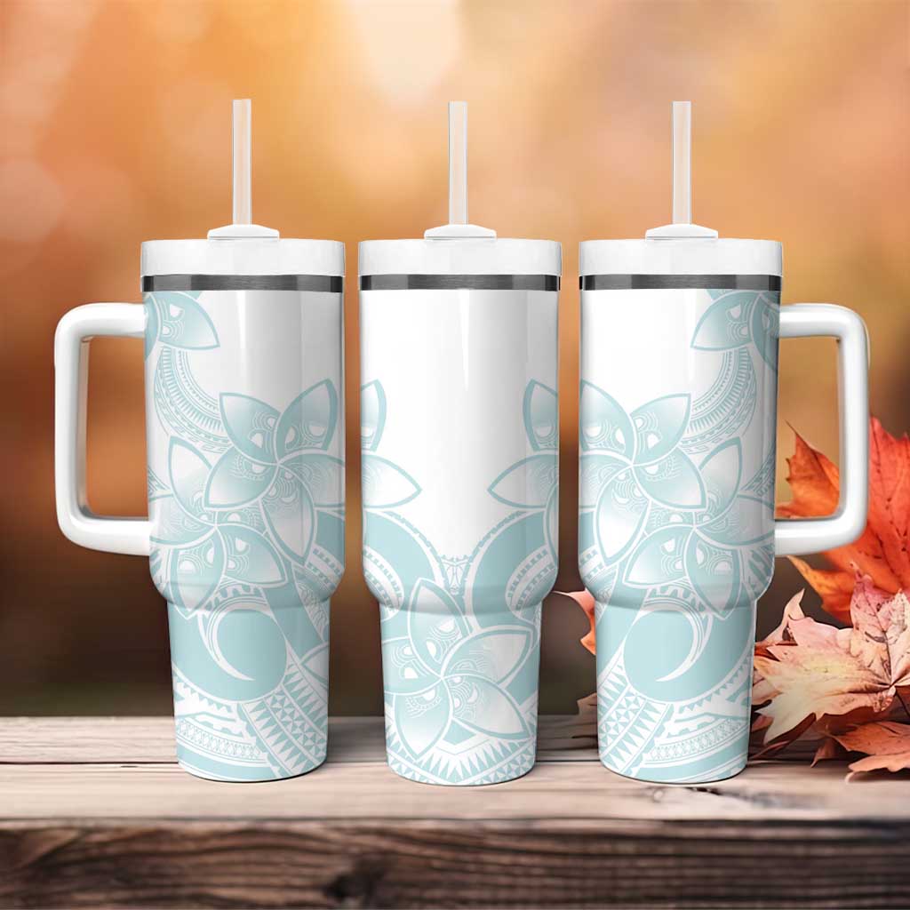 Polynesian Tribal Plumeria Lotu Tamaiti Tumbler With Handle Pastel Cyan - Polynesian Pride
