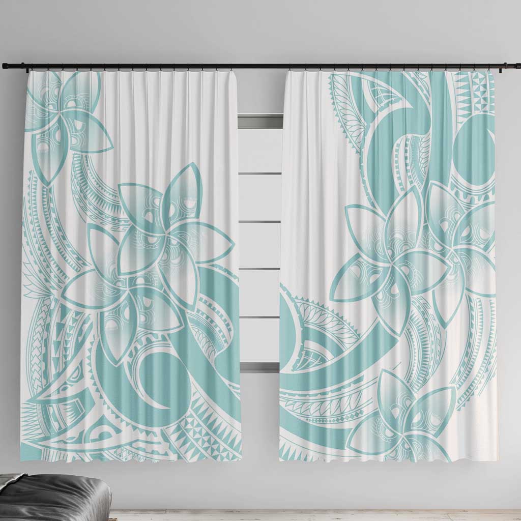 Polynesian Tribal Plumeria Lotu Tamaiti Window Curtain Pastel Cyan - Polynesian Pride