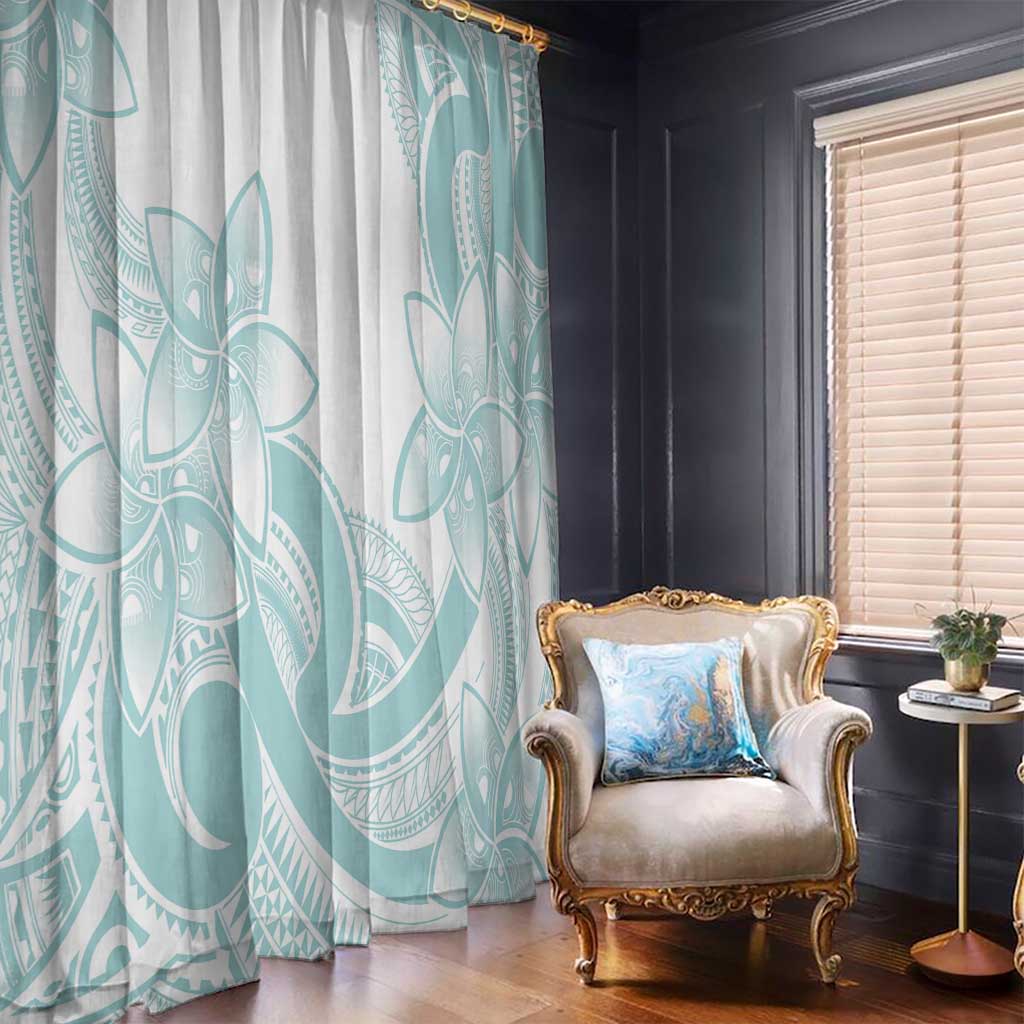 Polynesian Tribal Plumeria Lotu Tamaiti Window Curtain Pastel Cyan - Polynesian Pride