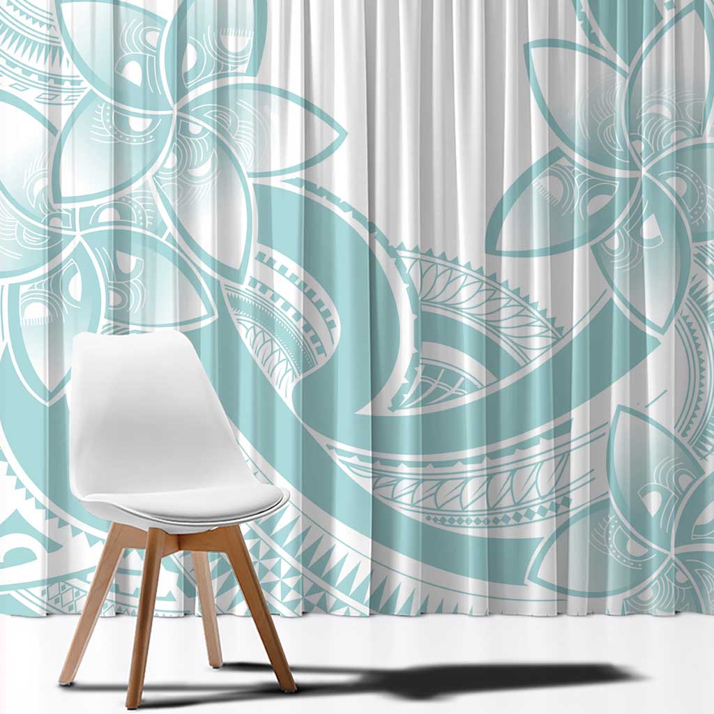 Polynesian Tribal Plumeria Lotu Tamaiti Window Curtain Pastel Cyan - Polynesian Pride