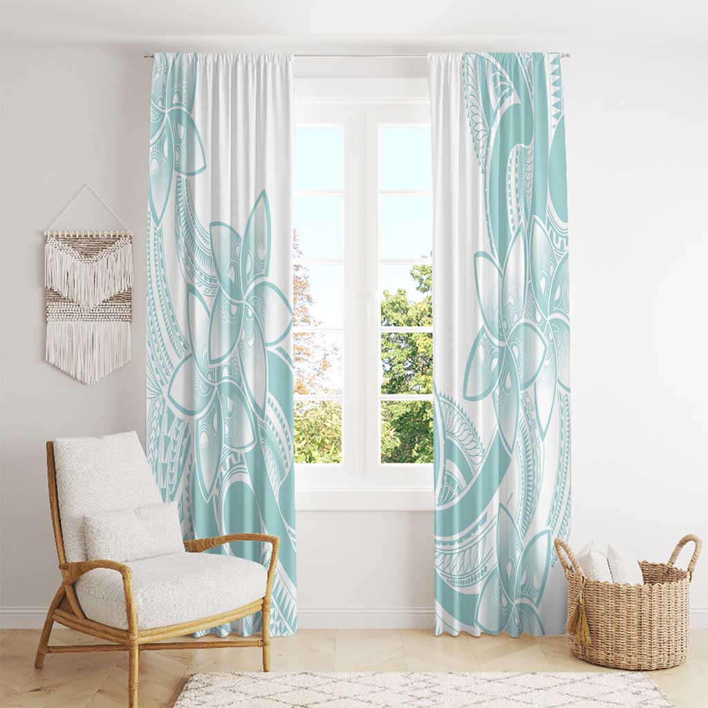 Polynesian Tribal Plumeria Lotu Tamaiti Window Curtain Pastel Cyan - Polynesian Pride