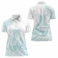 Polynesian Tribal Plumeria Lotu Tamaiti Women Polo Shirt Pastel Cyan - Polynesian Pride