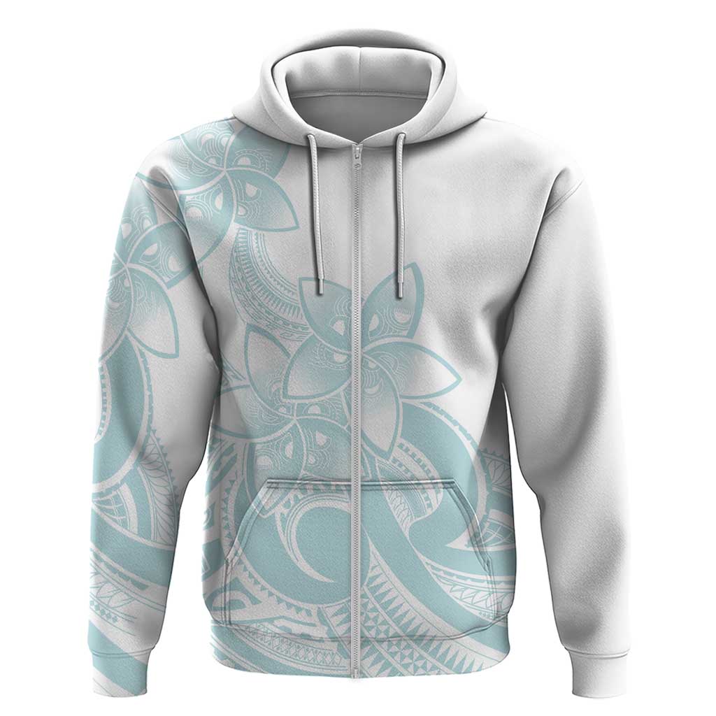 Polynesian Tribal Plumeria Lotu Tamaiti Zip Hoodie Pastel Cyan - Polynesian Pride