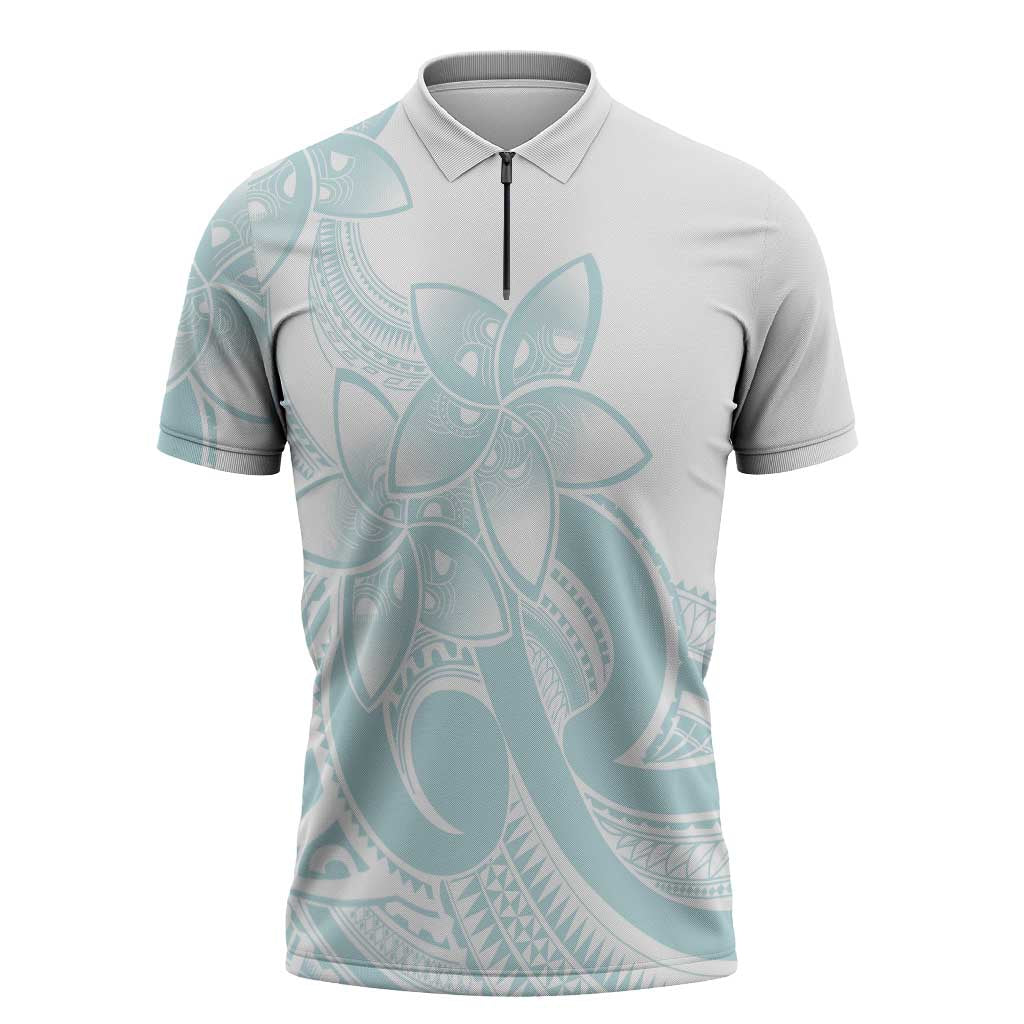 Polynesian Tribal Plumeria Lotu Tamaiti Zipper Polo Shirt Pastel Cyan LT9 Cyan - Polynesian Pride