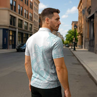 Polynesian Tribal Plumeria Lotu Tamaiti Zipper Polo Shirt Pastel Cyan - Polynesian Pride