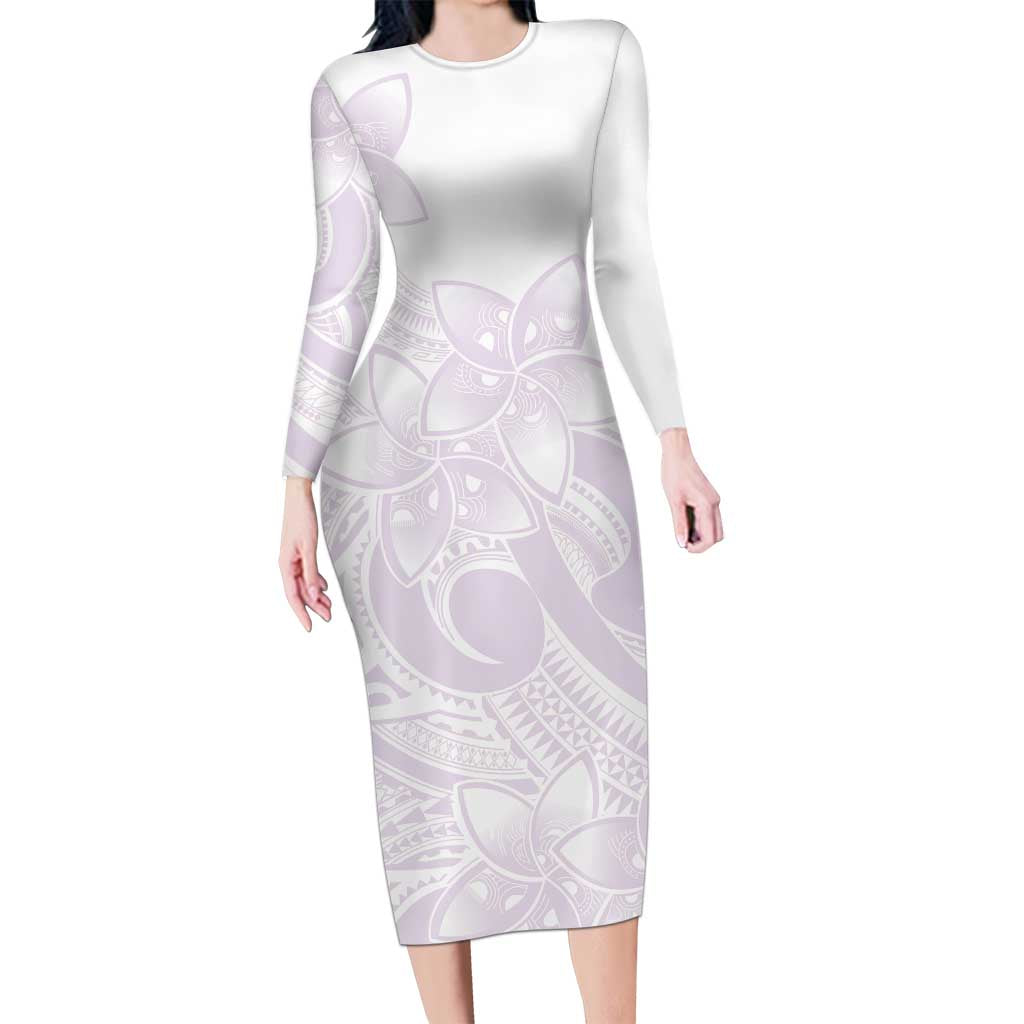 Polynesian Tribal Plumeria Lotu Tamaiti Family Matching Long Sleeve Bodycon Dress and Hawaiian Shirt Pastel Mauve - Polynesian Pride