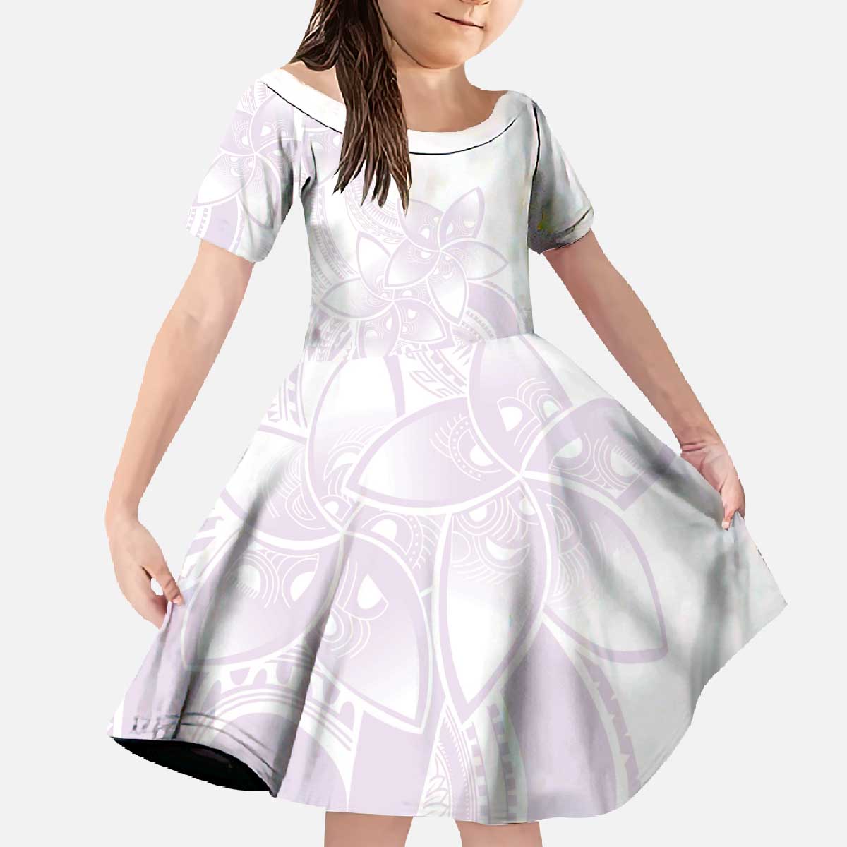 Polynesian Tribal Plumeria Lotu Tamaiti Family Matching Off The Shoulder Long Sleeve Dress and Hawaiian Shirt Pastel Mauve - Polynesian Pride