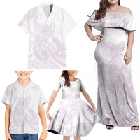 Polynesian Tribal Plumeria Lotu Tamaiti Family Matching Off Shoulder Maxi Dress and Hawaiian Shirt Pastel Mauve - Polynesian Pride