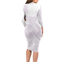 Polynesian Tribal Plumeria Lotu Tamaiti Long Sleeve Bodycon Dress Pastel Mauve - Polynesian Pride