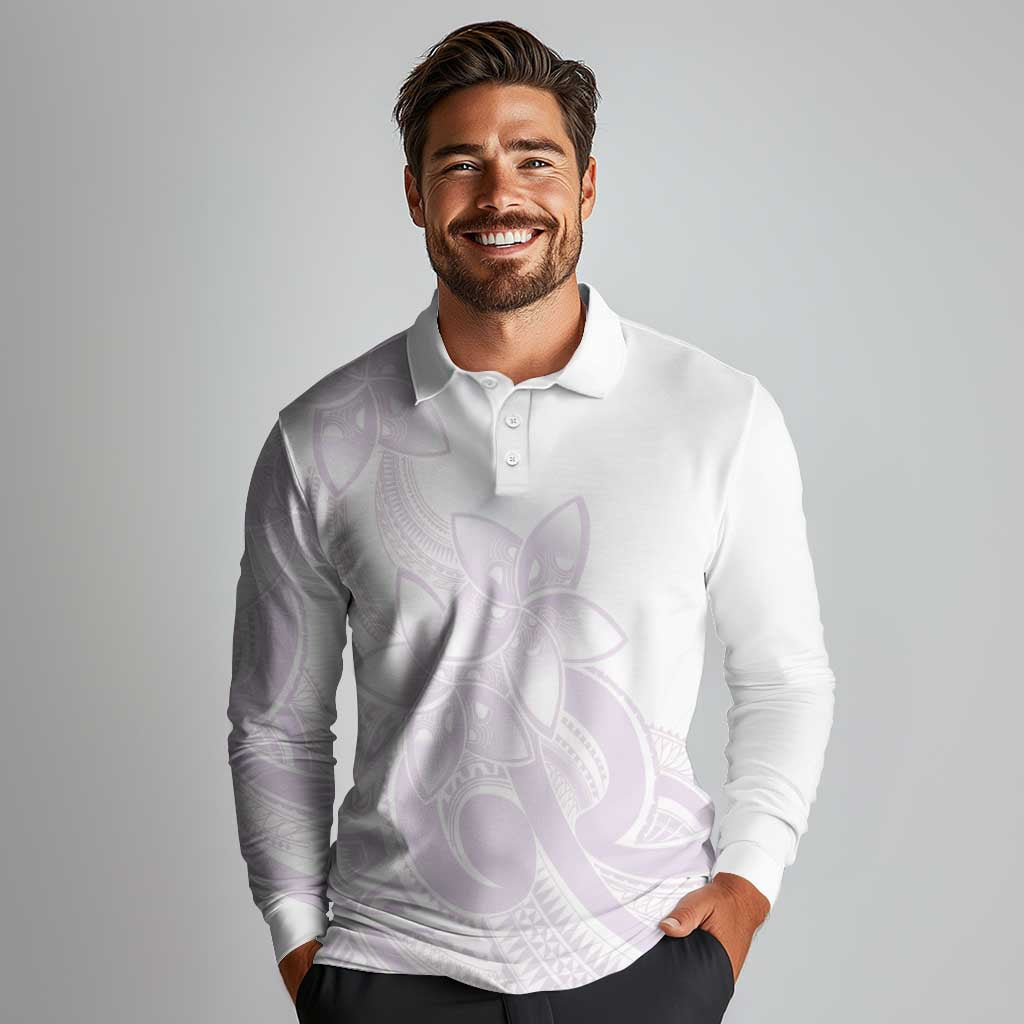 Polynesian Tribal Plumeria Lotu Tamaiti Long Sleeve Polo Shirt Pastel Mauve - Polynesian Pride