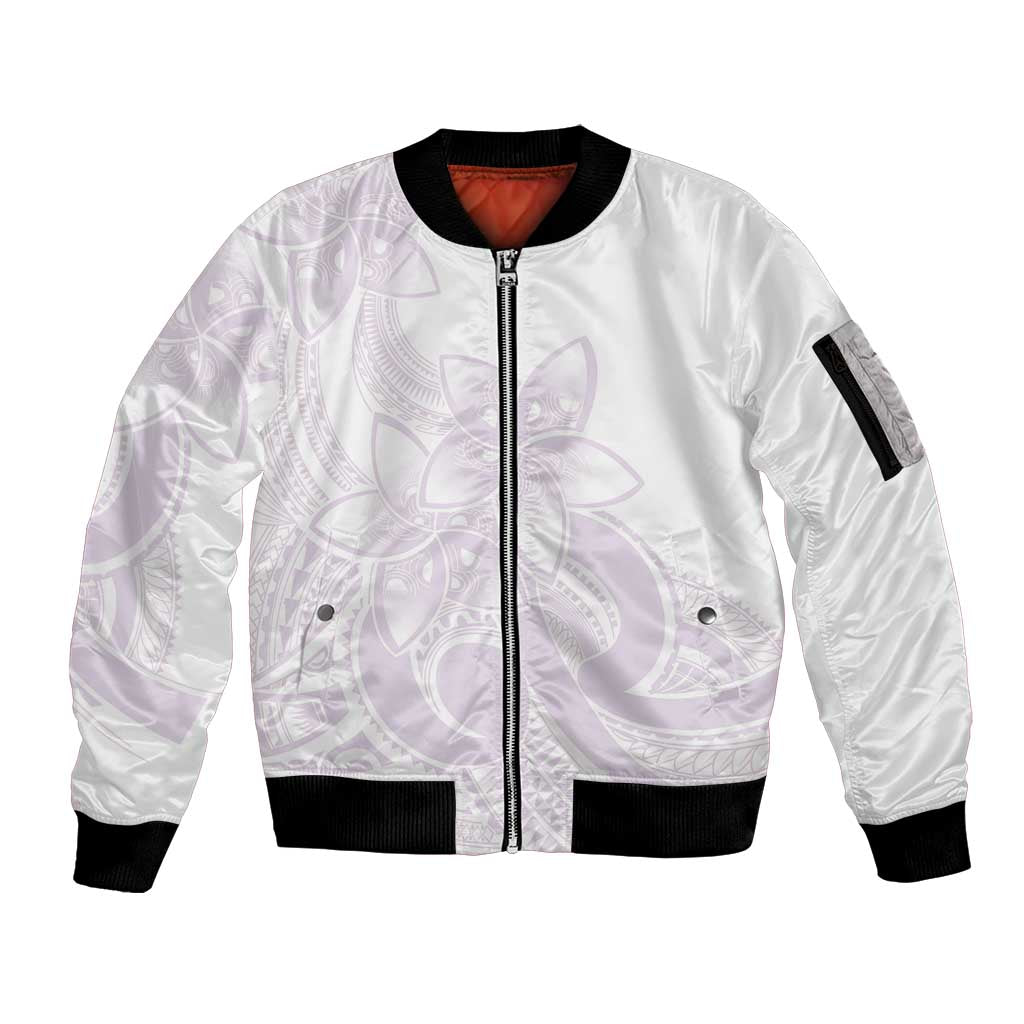 Polynesian Tribal Plumeria Lotu Tamaiti Sleeve Zip Bomber Jacket Pastel Mauve - Polynesian Pride