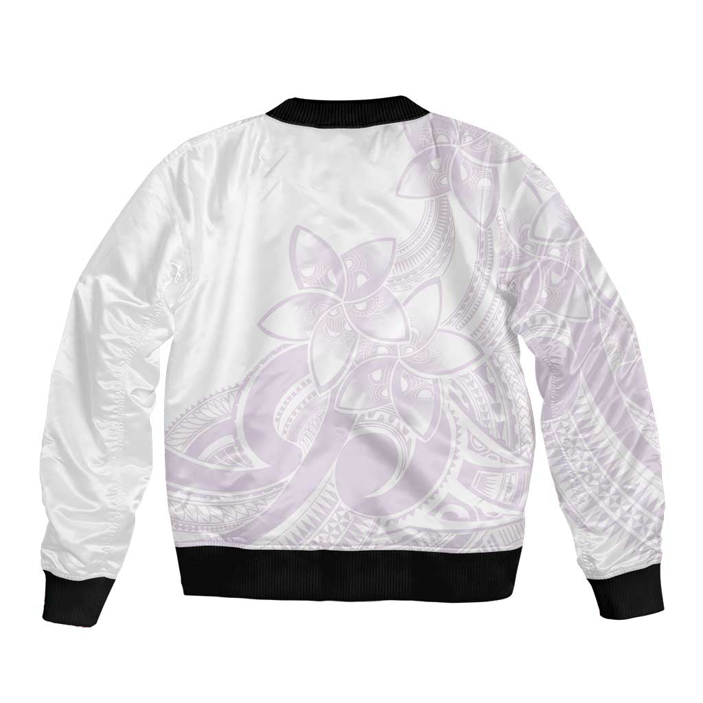Polynesian Tribal Plumeria Lotu Tamaiti Sleeve Zip Bomber Jacket Pastel Mauve - Polynesian Pride