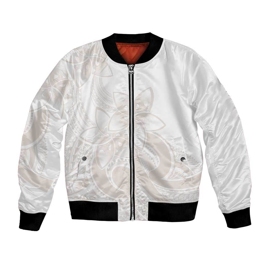 Polynesian Tribal Plumeria Lotu Tamaiti Bomber Jacket Pastel Nude - Polynesian Pride