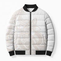 Polynesian Tribal Plumeria Lotu Tamaiti Bomber Puffer Jacket Pastel Nude LT9 Unisex Nude - Polynesian Pride