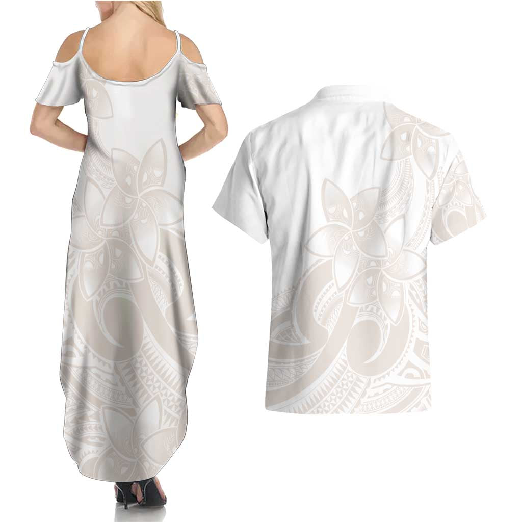 Polynesian Tribal Plumeria Lotu Tamaiti Couples Matching Summer Maxi Dress and Hawaiian Shirt Pastel Nude - Polynesian Pride