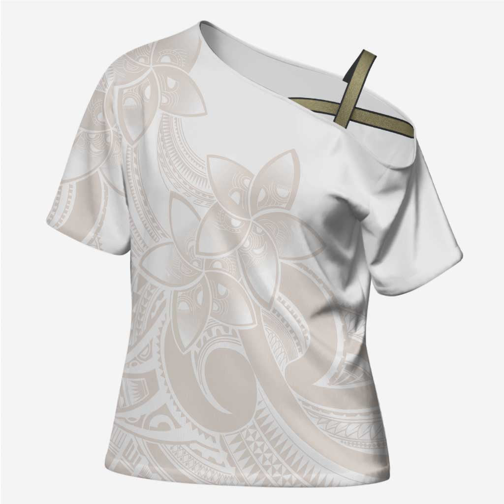 Polynesian Tribal Plumeria Lotu Tamaiti Cross Shoulder Shirt Pastel Nude LT9 Female Nude - Polynesian Pride