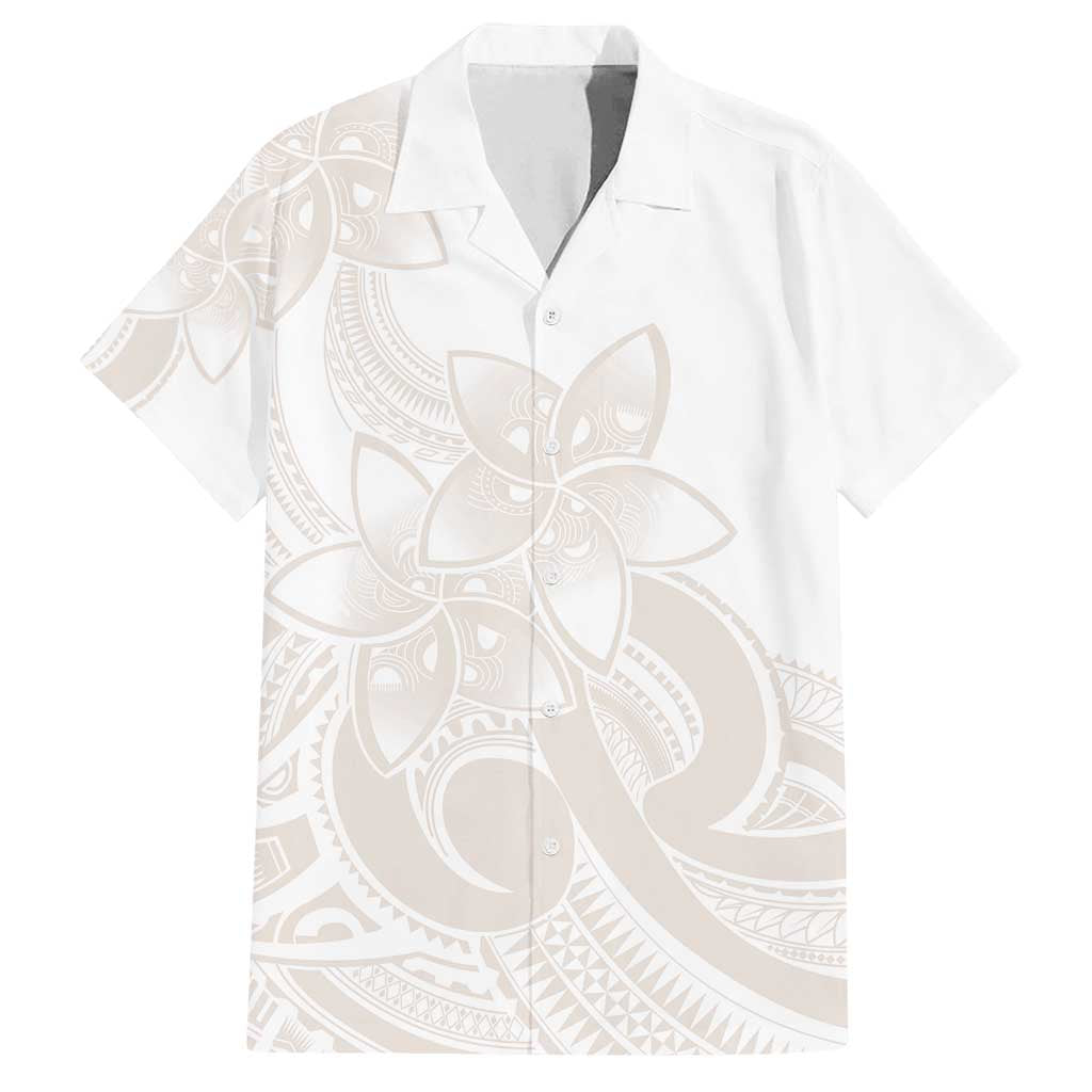 Polynesian Tribal Plumeria Lotu Tamaiti Family Matching Off Shoulder Short Dress and Hawaiian Shirt Pastel Nude - Polynesian Pride