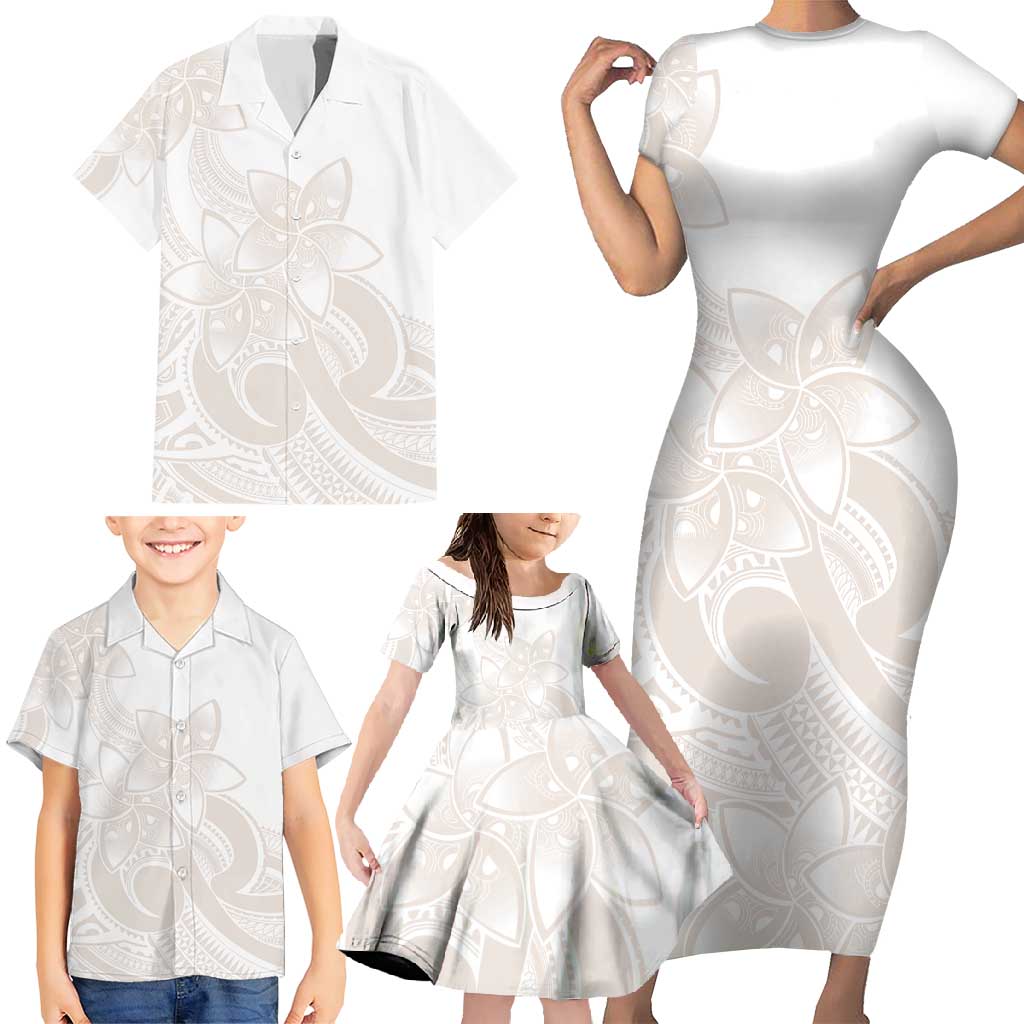 Polynesian Tribal Plumeria Lotu Tamaiti Family Matching Short Sleeve Bodycon Dress and Hawaiian Shirt Pastel Nude - Polynesian Pride