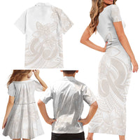 Polynesian Tribal Plumeria Lotu Tamaiti Family Matching Short Sleeve Bodycon Dress and Hawaiian Shirt Pastel Nude - Polynesian Pride